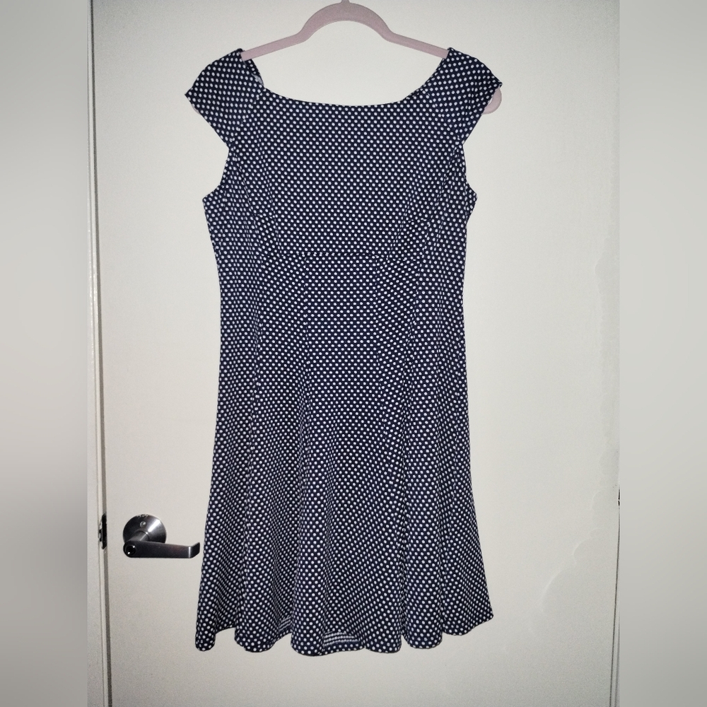Chic Navy and White Polka Dot Midi Dress